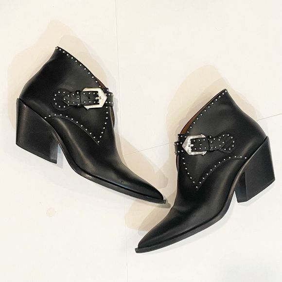 Givenchy Paris Studded Ankle Boots Black Leather Size 39.5 Buckle - Picture 5 of 11